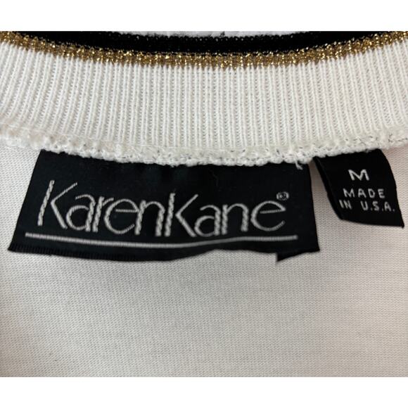 Karen Kane Women’s Medium Cream V-Neck Knit Top Black Gold Trim Classic Resort - Picture 3 of 7
